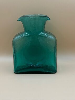Vintage Early Blenko Glass 384 Water Bottle 8.25” in Sea Green